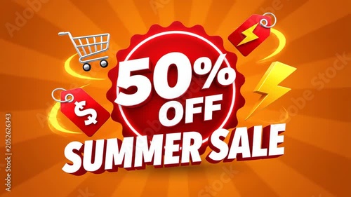 Animated summer sale countdown with 50 off discount