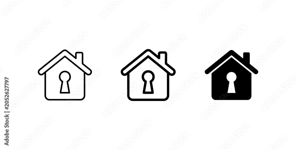 Fototapeta premium Home Security Icons, House Keyhole Vector Set, Property Protection Symbols, Real Estate Safety Graphics