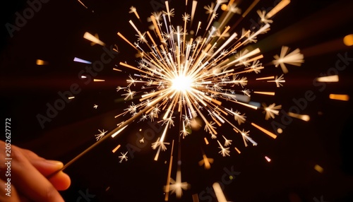 Sparkler Flame Exploding with Glowing Embers and Light Streaks