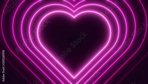 Layered Neon Pink Heart Tunnel Animation on Black 2K 60 FPS