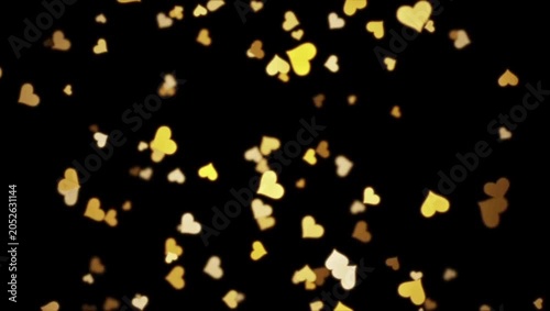 Golden Heart Confetti Falling on Black Celebration Overlay 2K 60 FPS