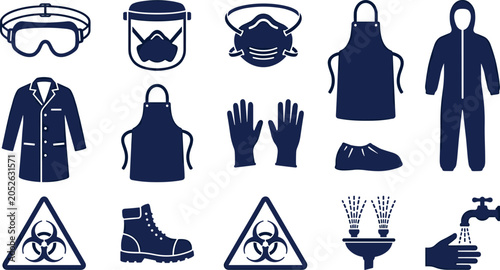 Fotografia Personal Protective Equipment PPE and Laboratory Safety Icon Set with Hazmat Sui