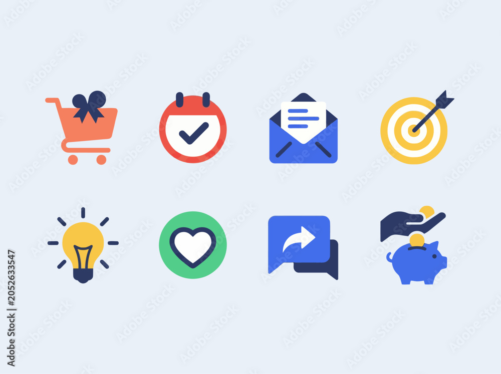 Fototapeta premium Modern Flat 3D Business and App Icons Set on White Background