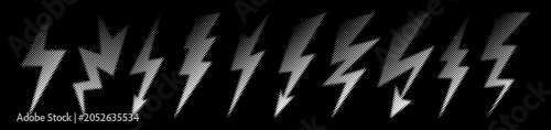 Bild auf Leinwand Halftone lightning bolt set with dotted shading and grainy texture