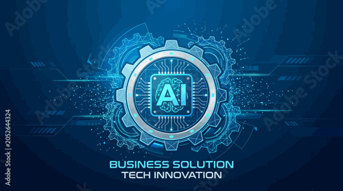 A digital illustration showing a mechanical gear with a central processing unit