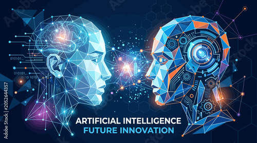 A digital illustration showing the connection between human and machine intelligence