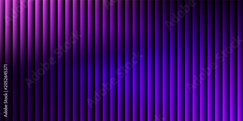 Modern abstract background with vertical purple and blue neon glowing stripes. 3D metallic or plastic bar texture.