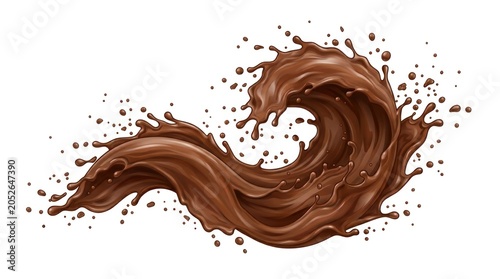A dynamic splash of chocolate liquid, creating a wave-like motion.