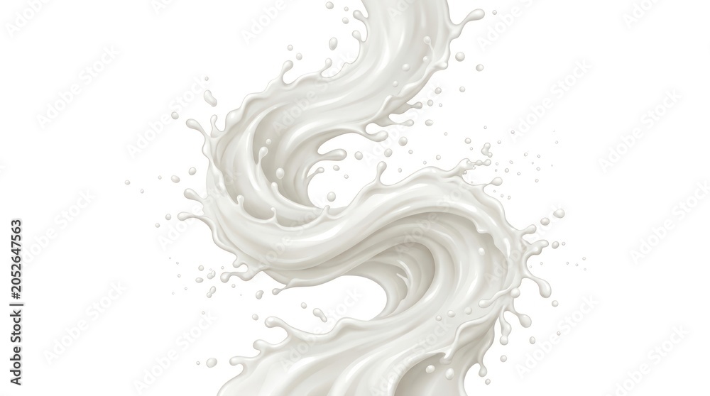 Fototapeta premium A swirling vortex of milk against a stark white background, evoking themes of purity and fluidity, 