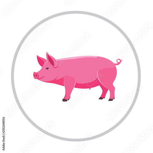 Illustration of a cute pink pig standing in profile.
