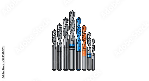 Set of drill bits metal tools.