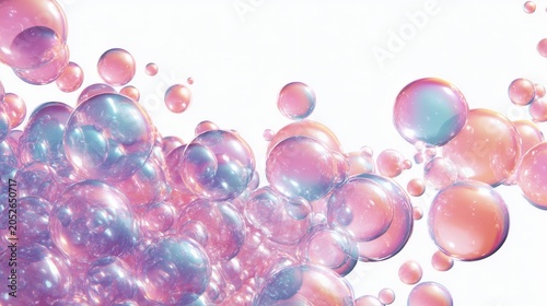 Subtle wave of soap bubbles for clean beauty layout, on plain white