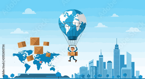 Whimsical Hot Air Balloon Mascot Ascending Joyfully into the Sky, a Symbol of Adventure