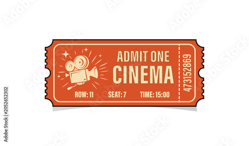 Schilderij op canvas Vintage red cinema admission ticket with film reel and starburst design elements