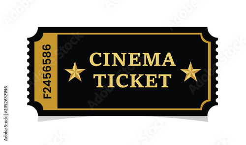 Foto Golden cinema ticket with star decorations and unique identification number