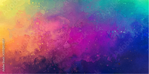 Foto Abstract Watercolor Wash: A vibrant and energetic watercolor wash, blending a spectrum of bright colors like yellow, pink, purple, and teal, creating a dynamic and fluid abstract background