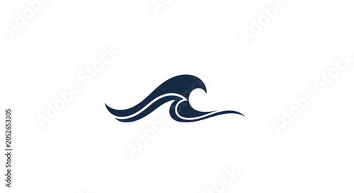 Minimalist navy blue wave logo design perfect for water, surfing, and oceanic brands