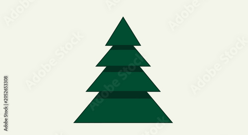Minimalist Green Christmas Tree Against Creamy Backdrop, Abstract Holiday Design