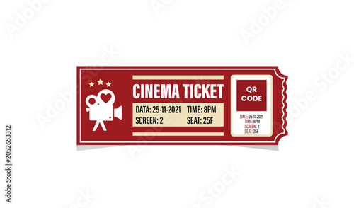 Obraz na plátne Vintage cinema ticket with clapperboard icon and qr code for movie screening det