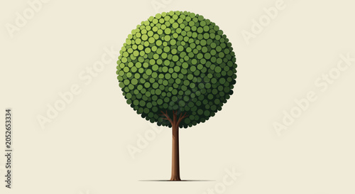 Minimalist illustration of a stylized round-topped tree with a beige background