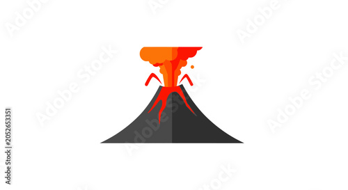 Minimalist Volcano Erupting Illustration in a Flat Design Style on a White Background