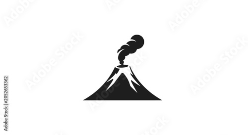 Silhouette illustration of an erupting volcano with smoke and simple graphic design