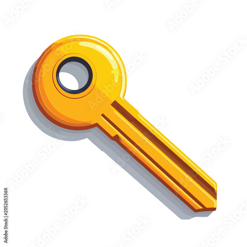 A detailed 3D illustration of a shiny golden metal key.