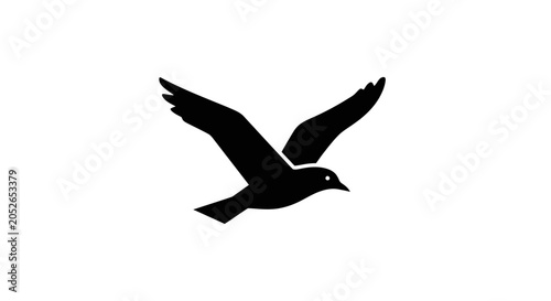 Silhouette illustration of a flying bird with outstretched wings on a white background