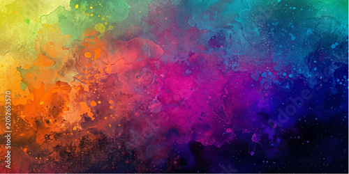 Photos Vibrant Watercolor Explosion: A dynamic splash of rich, multi-colored watercolor paint blends and flows across the canvas, creating a mesmerizing abstract texture full of life and energy