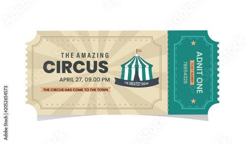 Foto Vintage circus ticket for an amazing show with admission stub on green backgroun
