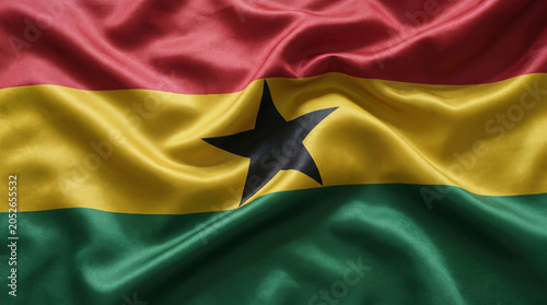 Wavy Ghana flag fabric texture for a colorful patriotic background design