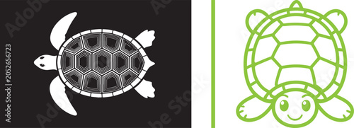 Cuadro en lienzo Sea turtle and cute cartoon turtle vector icons with detailed shell pattern and