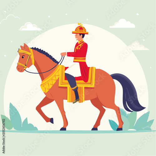 Man in Traditional Costume Riding a Horse