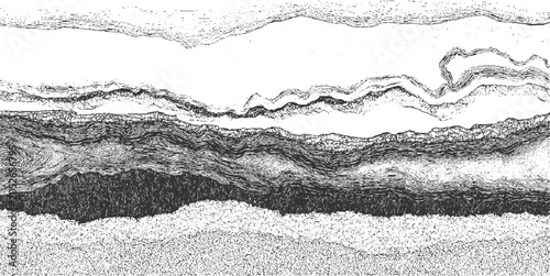 Foto Black and white textured abstract layers with wavy lines and granular patterns