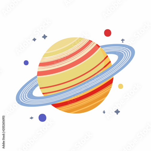 Stylized Planet with Rings and Stars