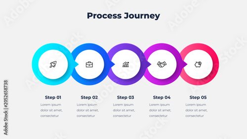 Five Step Process Journey Infographic with Connected Circle Markers for Business Workflow Roadmap and Project Progress
