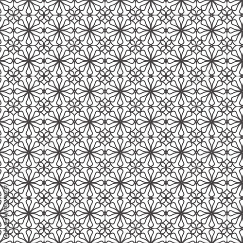 Complex black guilloche line art seamless geometric pattern.