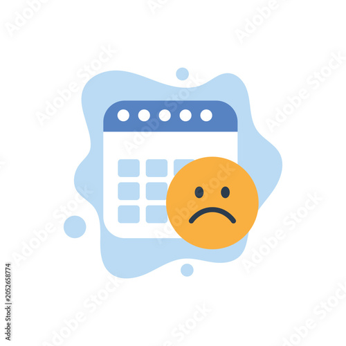 Missed Deadline and Bad Day Schedule flat Vector Illustration. Calendar Planner Sad Emoji Face Negative Event Reminder Sign. vector illustration