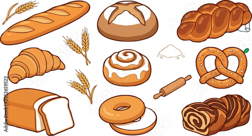 Photos Bakery bread vector collection featuring fresh baguette French croissant sweet c