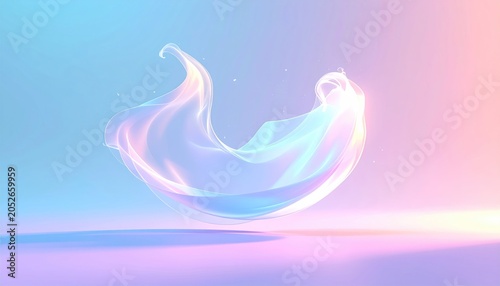 Abstract, flowing fabric with pastel gradients & soft light against a color wash background