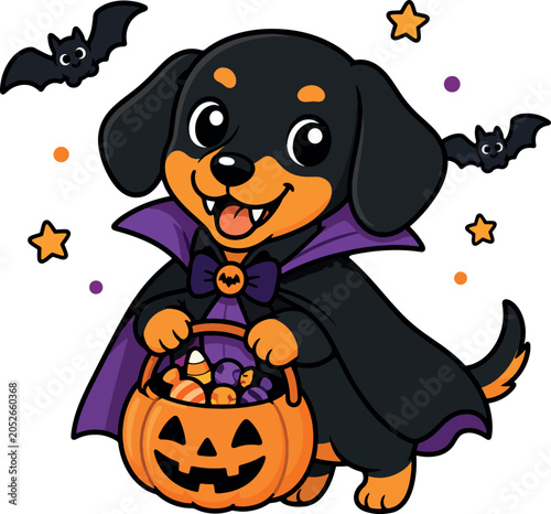 Halloween Dachshund Dog Vampire Cape Pumpkin Candy Bucket