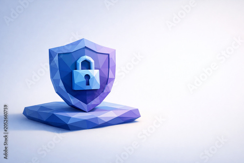 3D Cybersecurity Shield with Padlock Symbol Vector Illustration