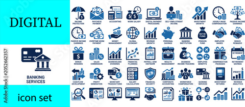 Digital banking and finance icon set