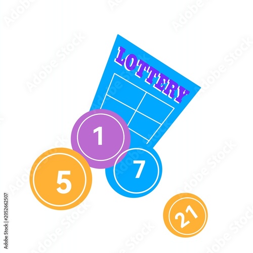 Canvas Print lottery ticket and numbered bingo balls in flat cartoon illustration style