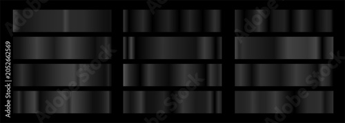 A set of black metallic gradients. Vector collection of black metal swatch palette.