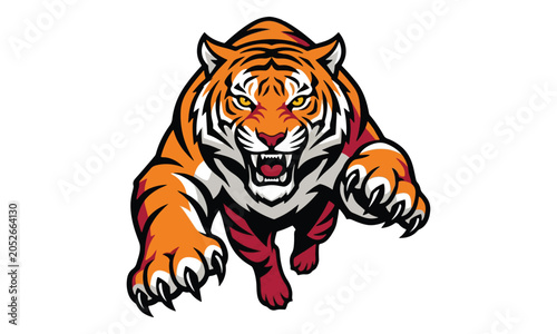 Photos Tiger Pouncing Mascot Illustration on White Background