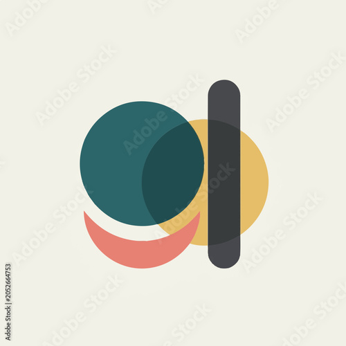 Vibrant abstract geometric composition with overlapping translucent shapes, creating a modern and minimalist design element suitable for contemporary branding or digital art projects