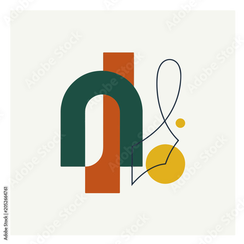 Abstract geometric composition with vibrant contrasting shapes and flowing lines, creating a modern and elegant minimalist design for contemporary art and branding