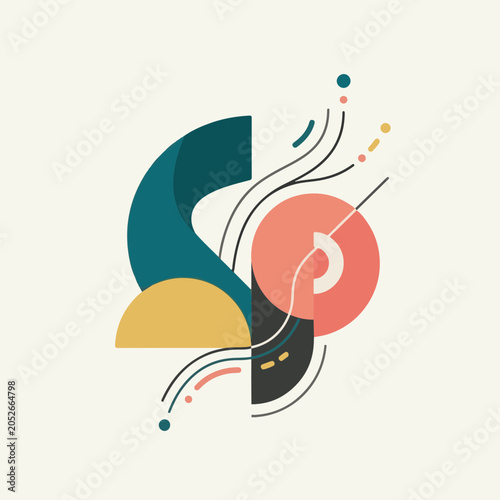 Modern Abstract Geometric Composition Featuring Vibrant Curves and Shapes for Digital Graphic Design Projects and Creative Visual Concepts