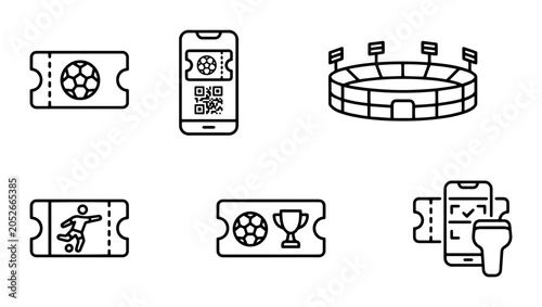 Quadro su tela Soccer Match Tickets, Stadium, and Mobile Entry Icons: Sports Event Access and F